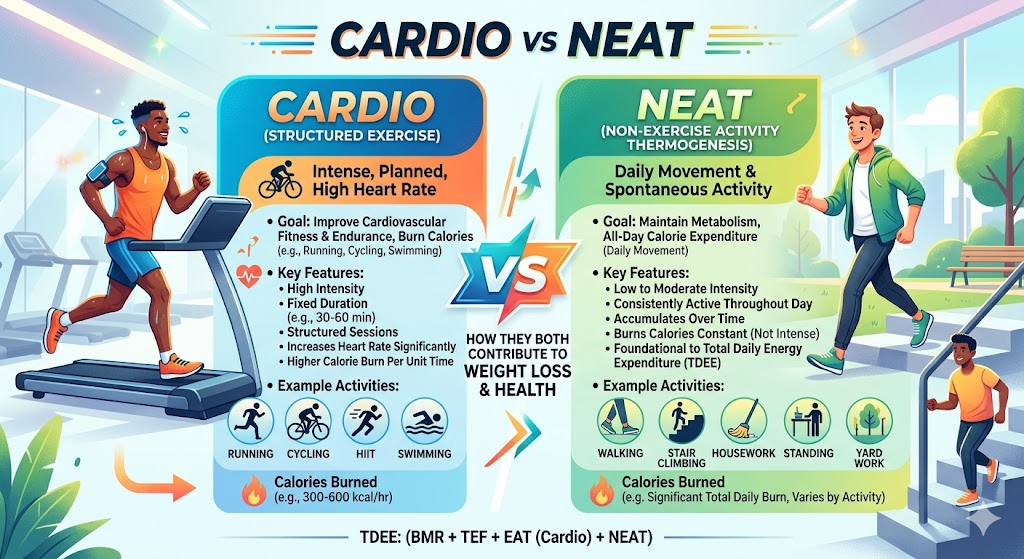 Cardio vs NEAT (walking, stairs, daily movement)
